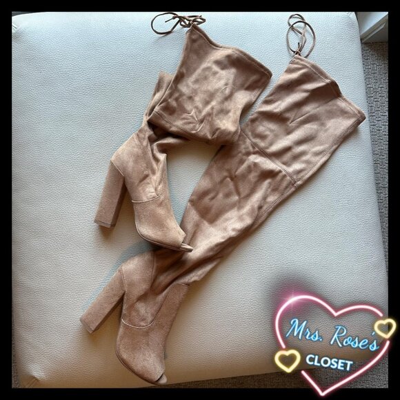 Steve Madden Elliana Tan Peep Toe Thigh High Boots Size 6.5 - Picture 1 of 6